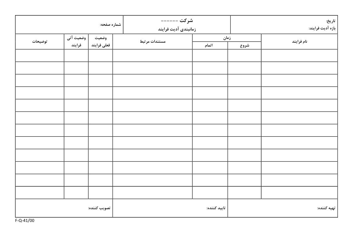 فرم زمانبندی آدیت (ممیزی) فرایند